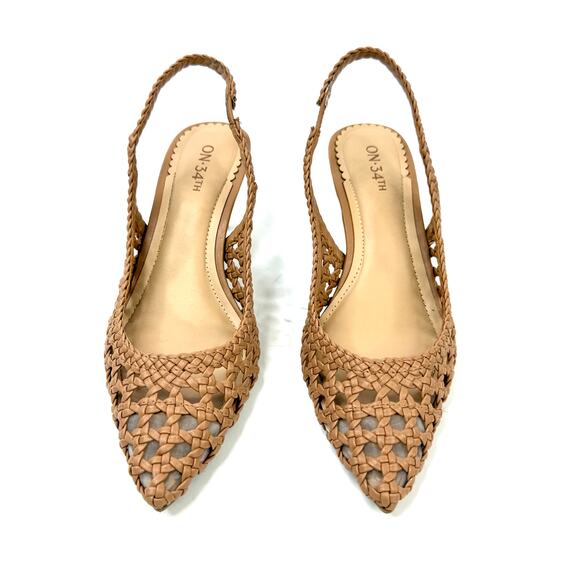 On 34th Monikaa Pointed-Toe Slingback Pumps Heels Size 6M Walnut Woven NWT / BOX - Picture 1 of 8